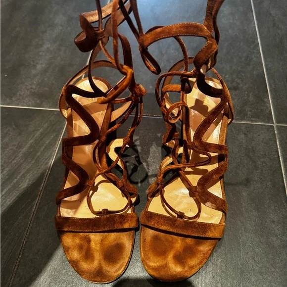 Gianvito Rossi brown suede lace up Strappy Block Heel Sandals - Picture 3 of 4